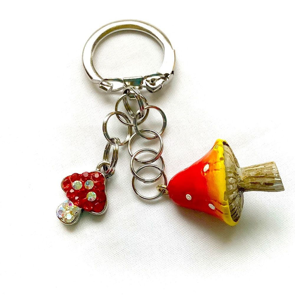 2 Red Mushrooms charms Keychain Purse Zipper Birthday gifts Key Rings